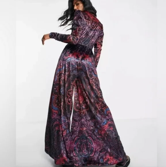 NWT FP Giselle Velvet Stretchy Wide Leg Jumpsuit Dark Combo Xs - Picture 11 of 17